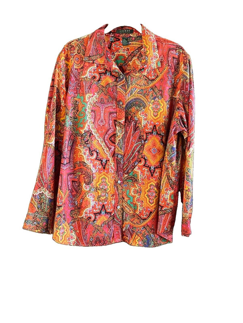 Lauren Ralph Lauren Women's 2X Paisley Button Long Sleeve Blouse 100% Cotton